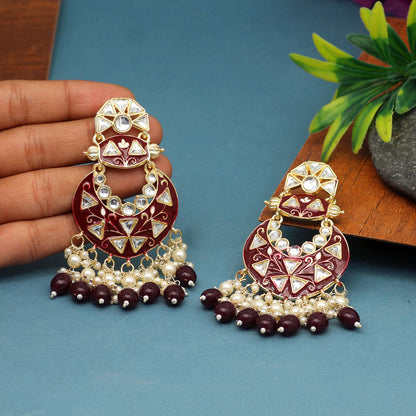 Maroon Color Meenakari Earrings (MKE1762MRN) - preyans.com