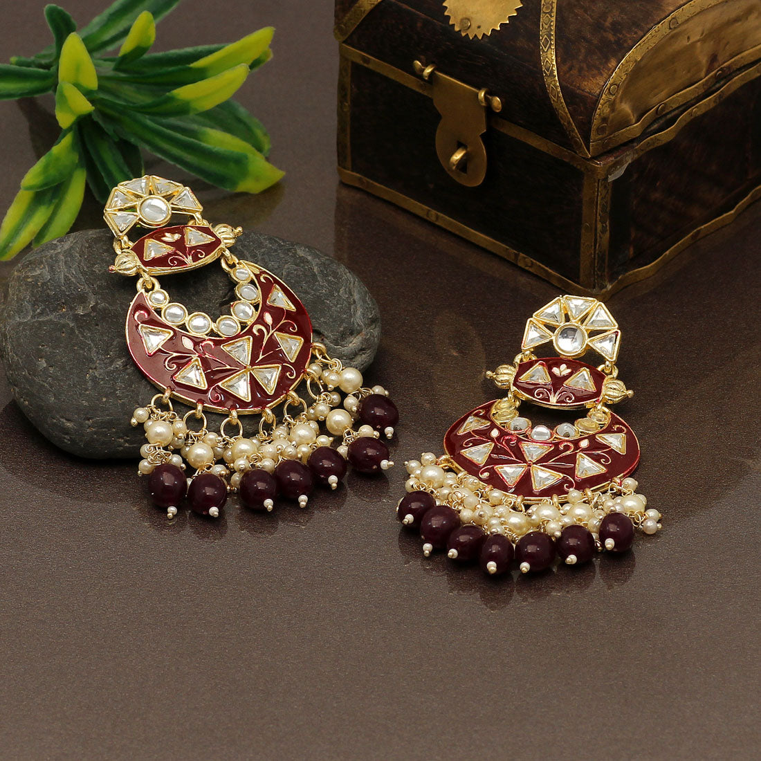 Maroon Color Meenakari Earrings (MKE1762MRN) - preyans.com