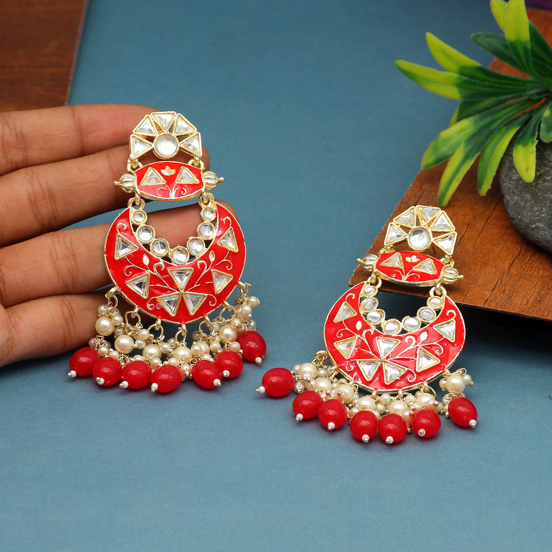 Red Color Meenakari Earrings (MKE1762RED) - preyans.com