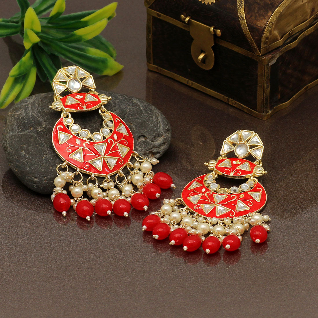 Red Color Meenakari Earrings (MKE1762RED) - preyans.com