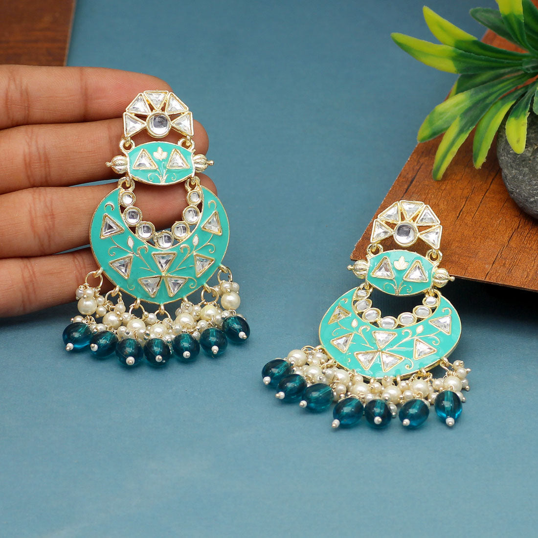 Rama Green Color Meenakari Earrings (MKE1762RGRN) - preyans.com