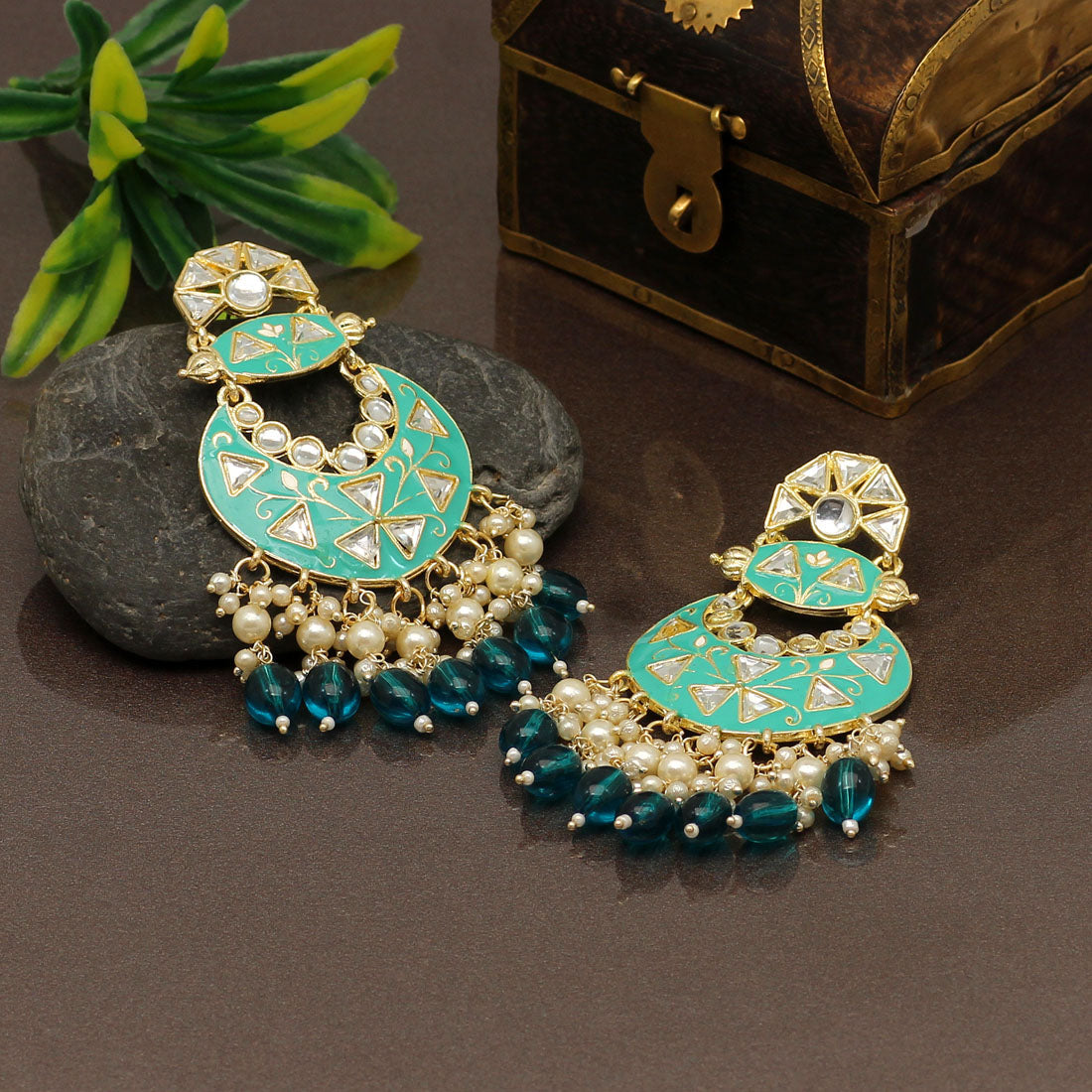 Rama Green Color Meenakari Earrings (MKE1762RGRN) - preyans.com