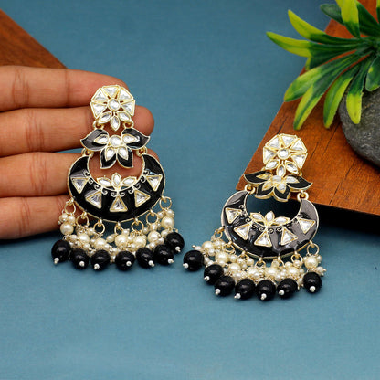 Black Color Meenakari Earrings (MKE1764BLK) - preyans.com