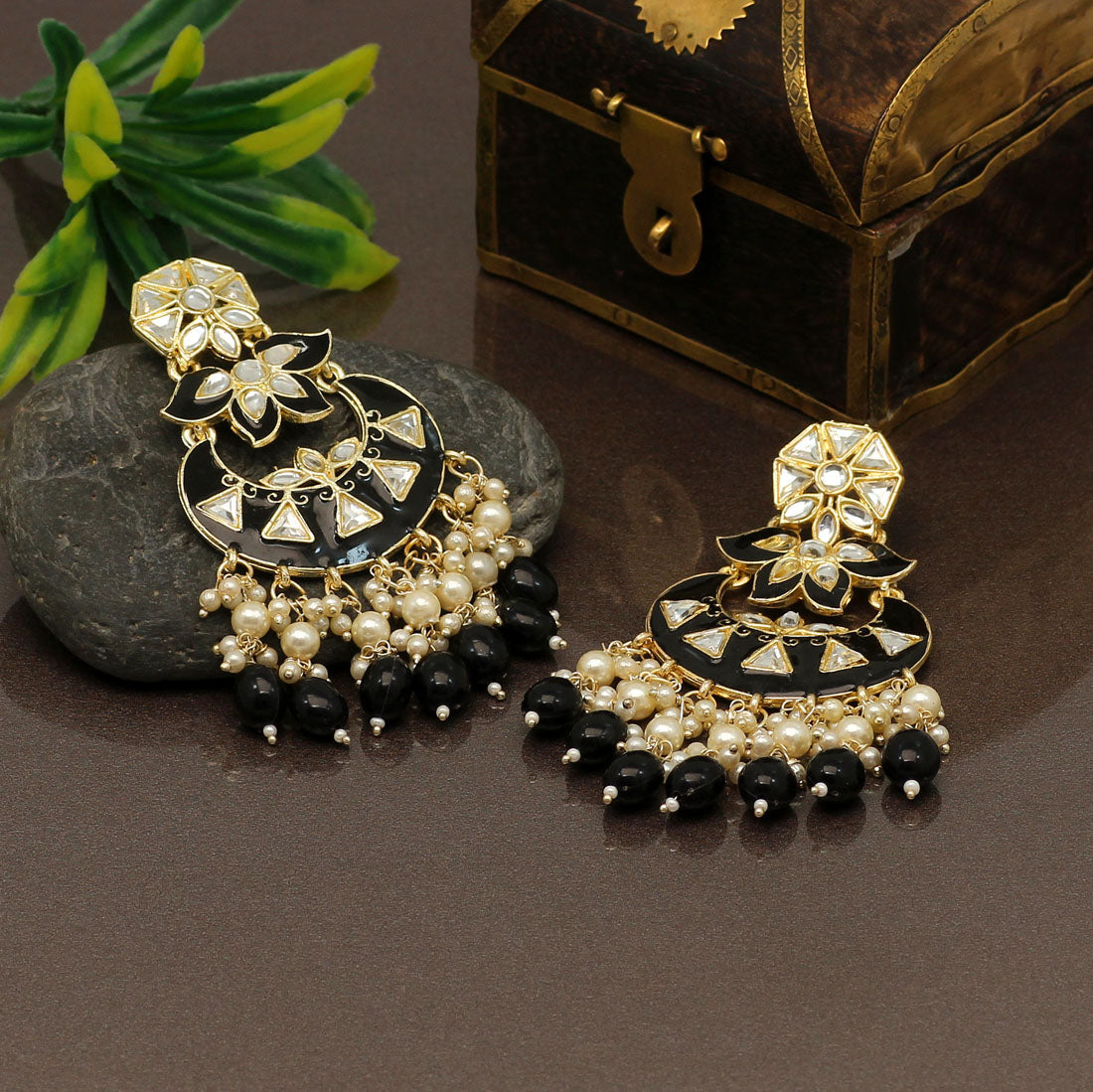 Black Color Meenakari Earrings (MKE1764BLK) - preyans.com