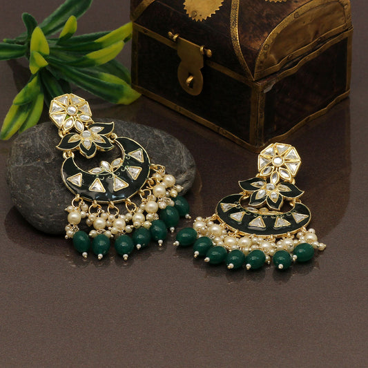 Green Color Meenakari Earrings (MKE1764GRN) - preyans.com