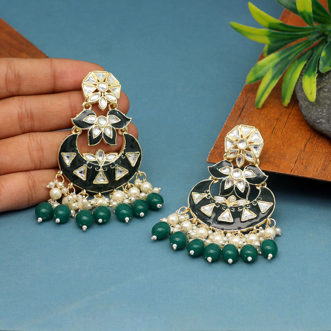 Green Color Meenakari Earrings (MKE1764GRN) - preyans.com