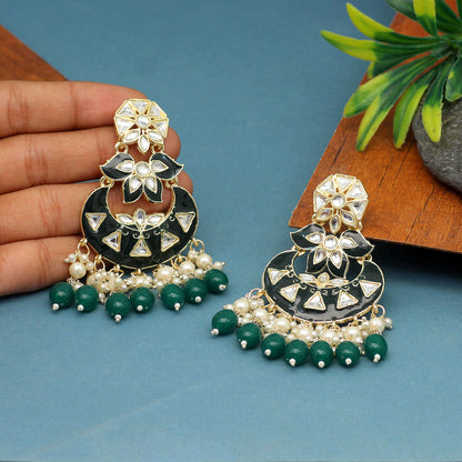 Green Color Meenakari Earrings (MKE1764GRN) - preyans.com