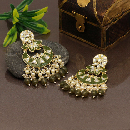 Mehandi Green Color Meenakari Earrings (MKE1764MGRN) - preyans.com