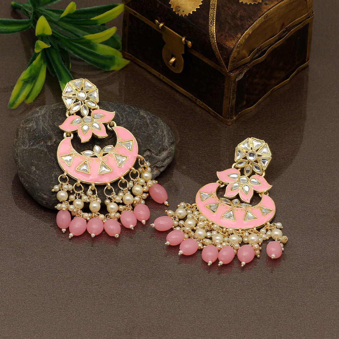 Pink Color Meenakari Earrings (MKE1764PNK) - preyans.com