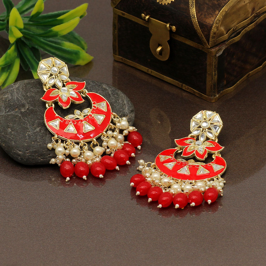 Red Color Meenakari Earrings (MKE1764RED) - preyans.com