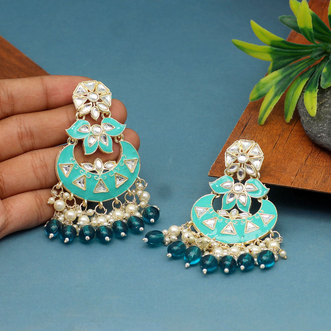 Rama Green Color Meenakari Earrings (MKE1764RGRN) - preyans.com