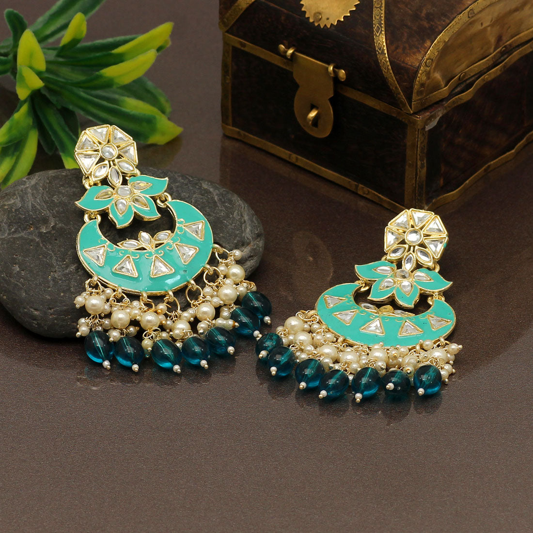 Rama Green Color Meenakari Earrings (MKE1764RGRN) - preyans.com