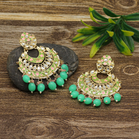 Parrot Green Color Meenakari Earrings (MKE1765PGRN) - preyans.com