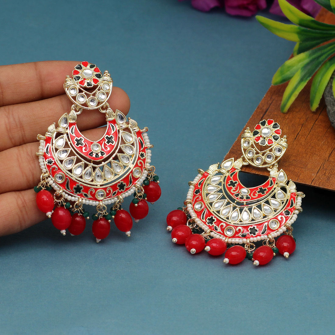 Red Color Meenakari Earrings (MKE1765RED) - preyans.com