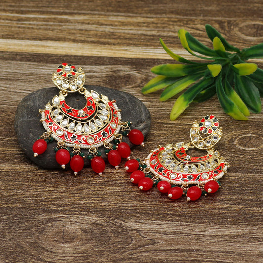 Red Color Meenakari Earrings (MKE1765RED) - preyans.com