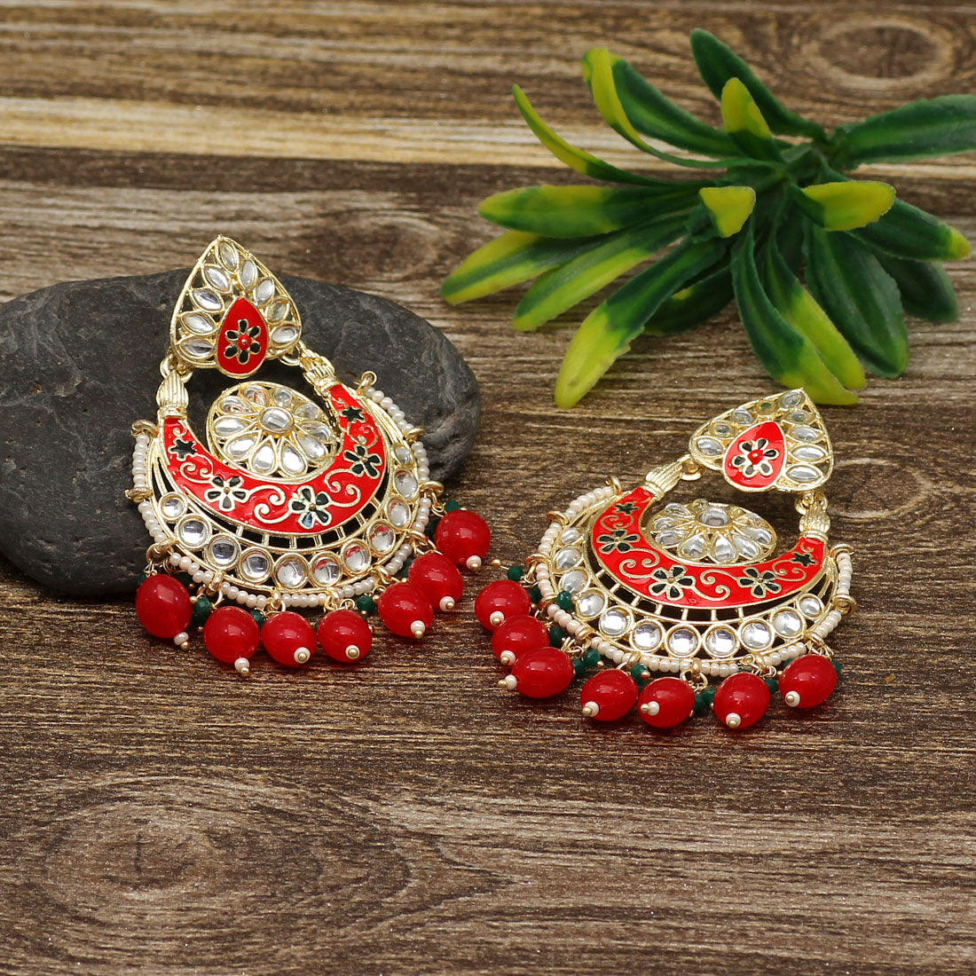 Red Color Meenakari Earrings (MKE1767RED) - preyans.com