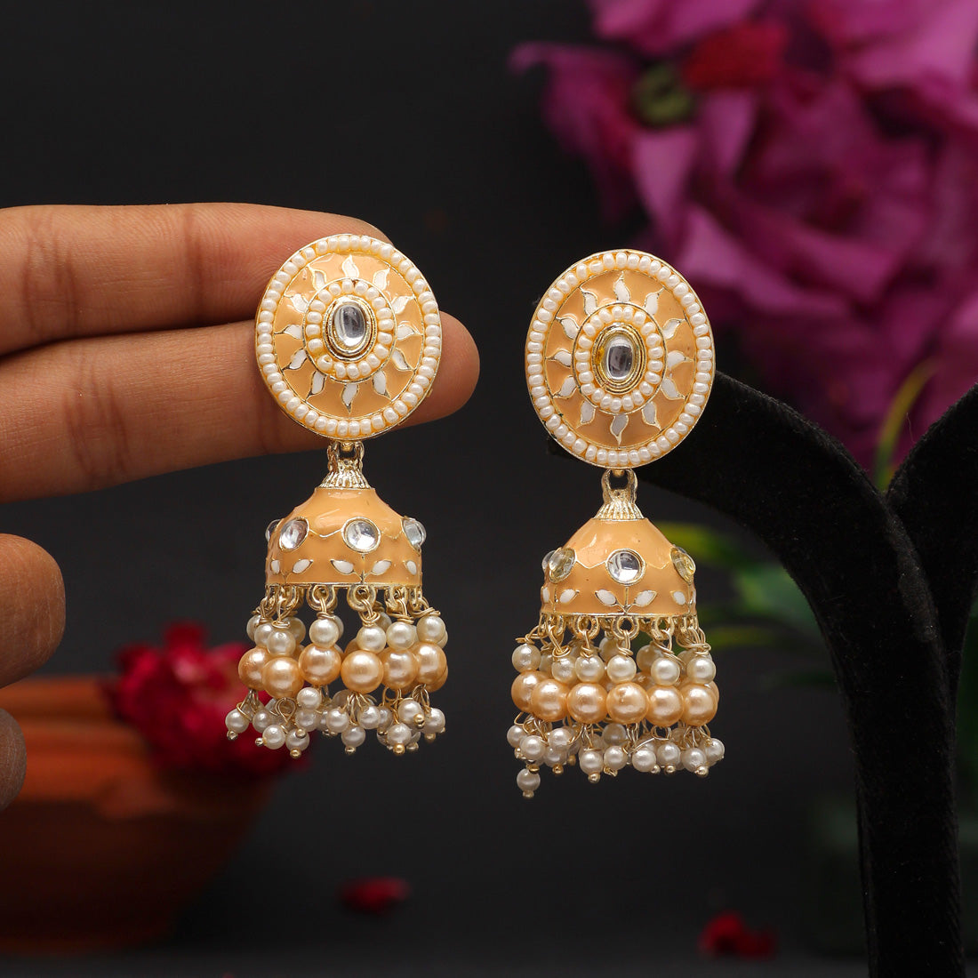 Beige Color Meenakari Earrings (MKE1769BEG) - preyans.com