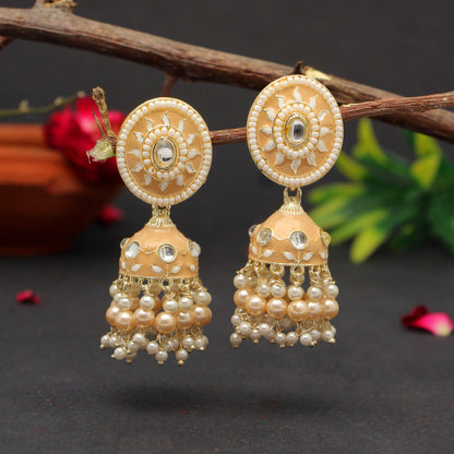 Beige Color Meenakari Earrings (MKE1769BEG) - preyans.com