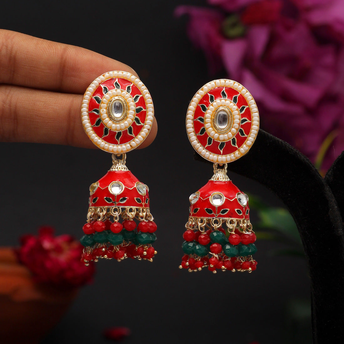 Red Color Meenakari Earrings (MKE1769RED) - preyans.com