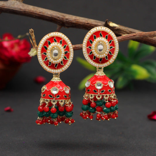 Red Color Meenakari Earrings (MKE1769RED) - preyans.com