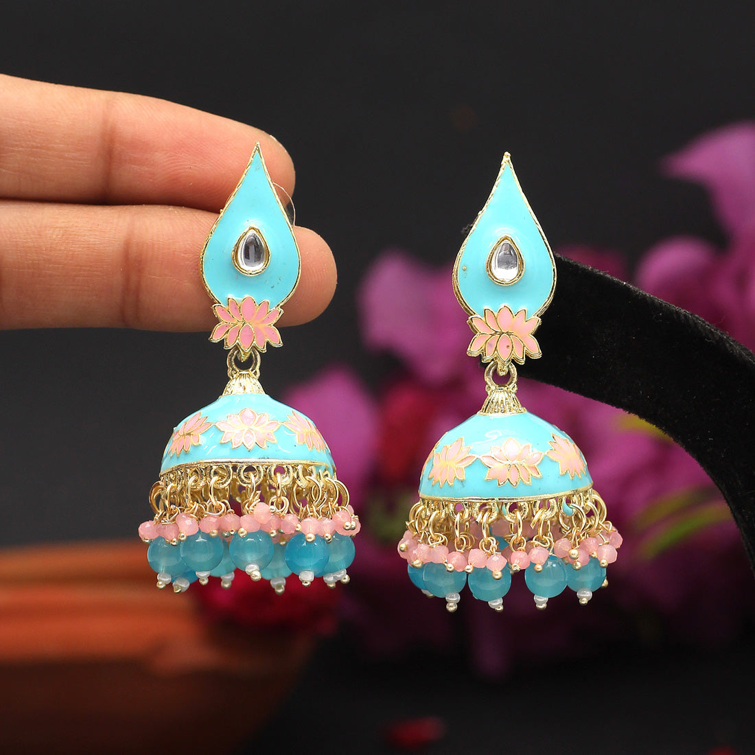 Firozi Color Meenakari Earrings (MKE1770FRZ) - preyans.com