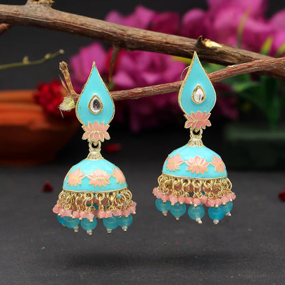 Firozi Color Meenakari Earrings (MKE1770FRZ) - preyans.com