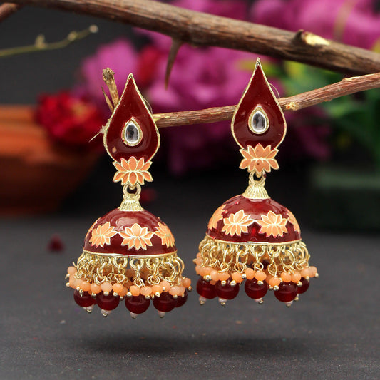 Maroon Color Meenakari Earrings (MKE1770MRN) - preyans.com