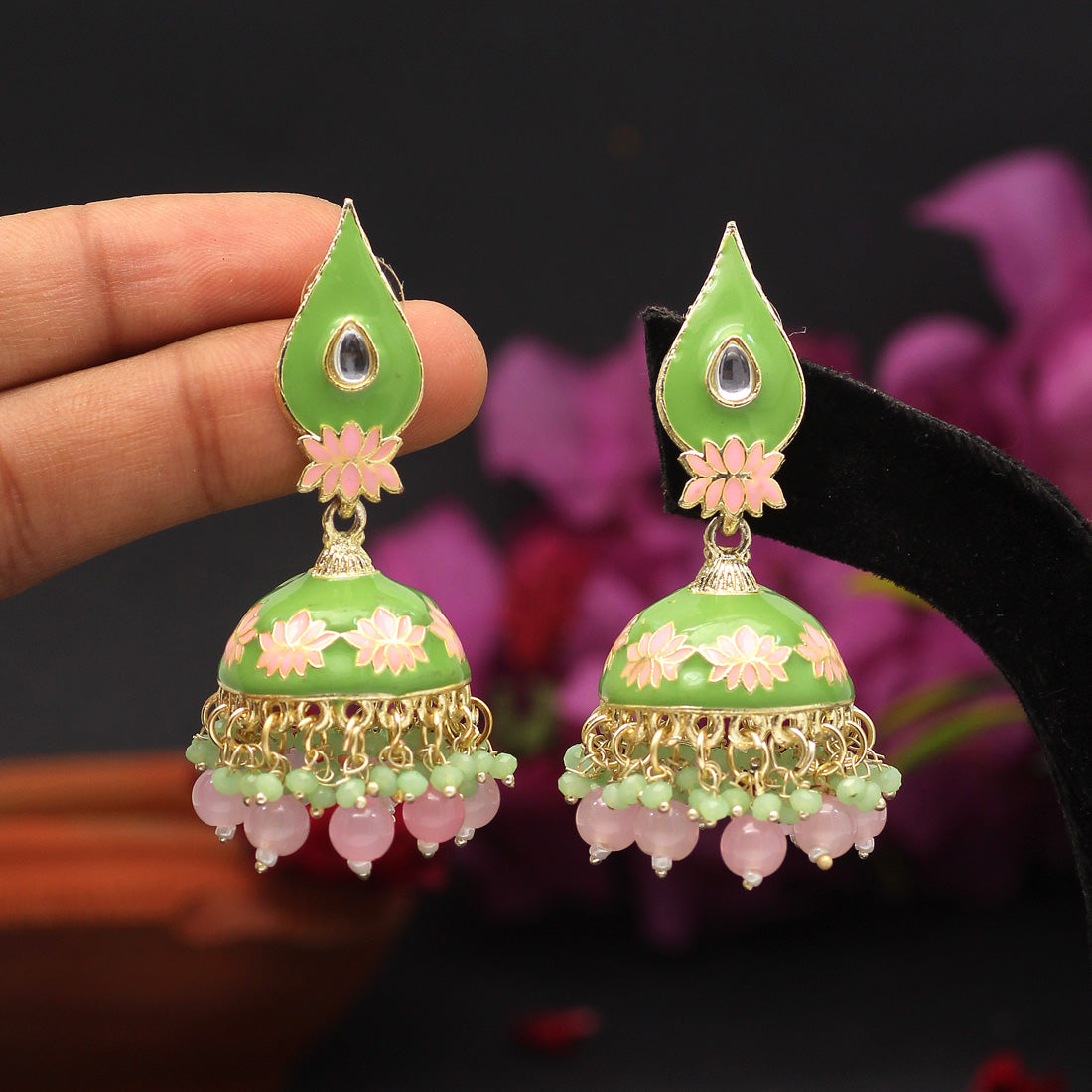 Parrot Green Color Meenakari Earrings (MKE1770PGRN) - preyans.com