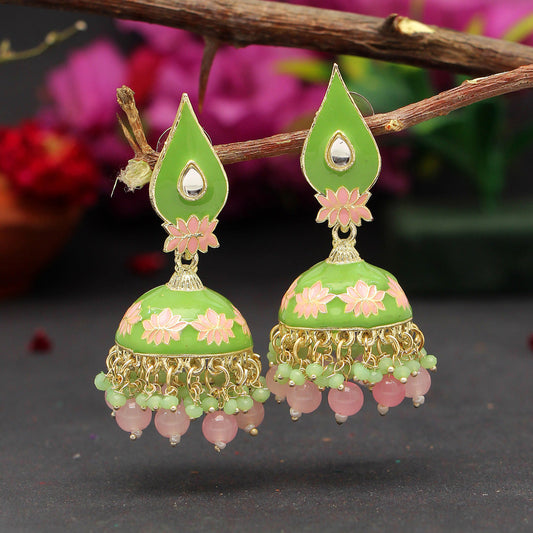 Parrot Green Color Meenakari Earrings (MKE1770PGRN) - preyans.com