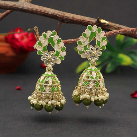 Mehandi Green Color Meenakari Earrings (MKE1771MGRN) - preyans.com