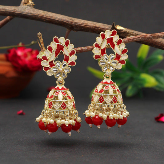 Red Color Meenakari Earrings (MKE1771RED) - preyans.com