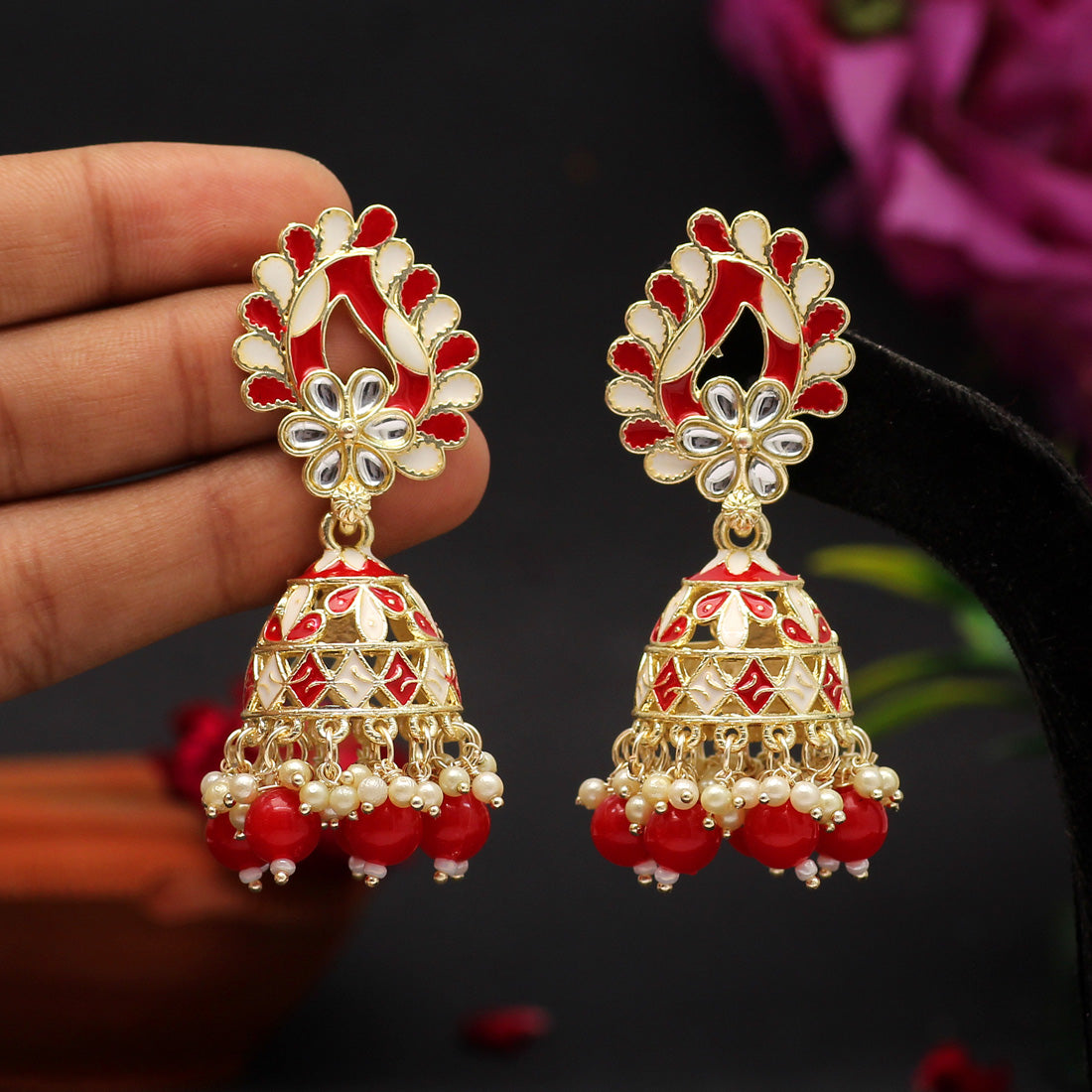 Red Color Meenakari Earrings (MKE1771RED) - preyans.com