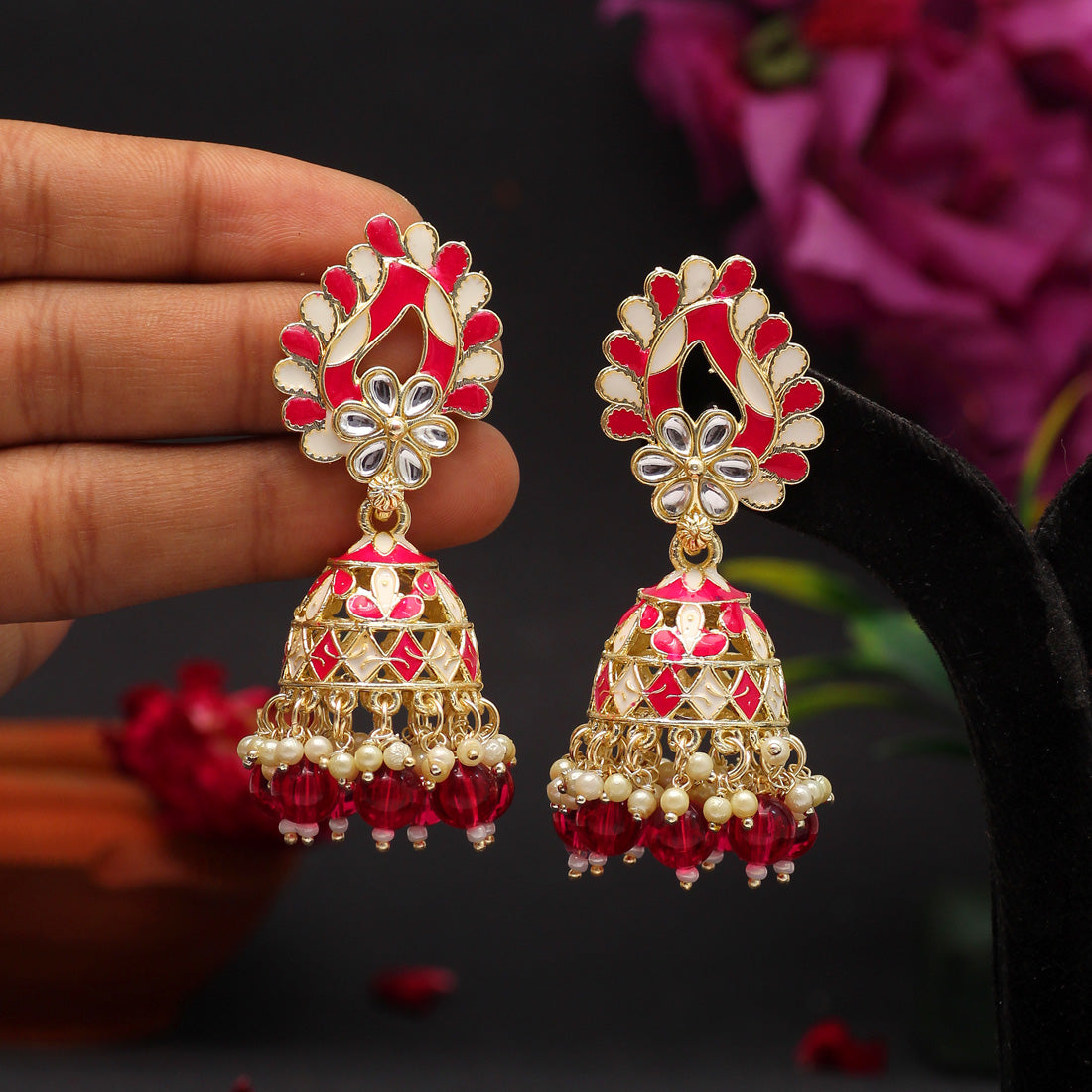 Rani Color Meenakari Earrings (MKE1771RNI) - preyans.com