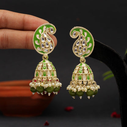 Mehandi Green Color Meenakari Earrings (MKE1772MGRN) - preyans.com