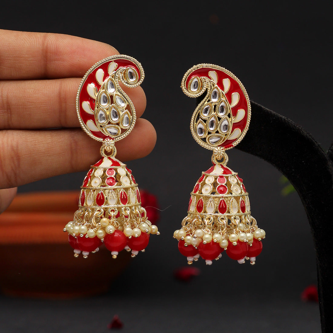 Red Color Meenakari Earrings (MKE1772RED) - preyans.com