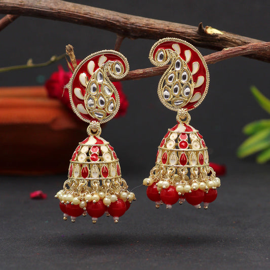 Red Color Meenakari Earrings (MKE1772RED) - preyans.com