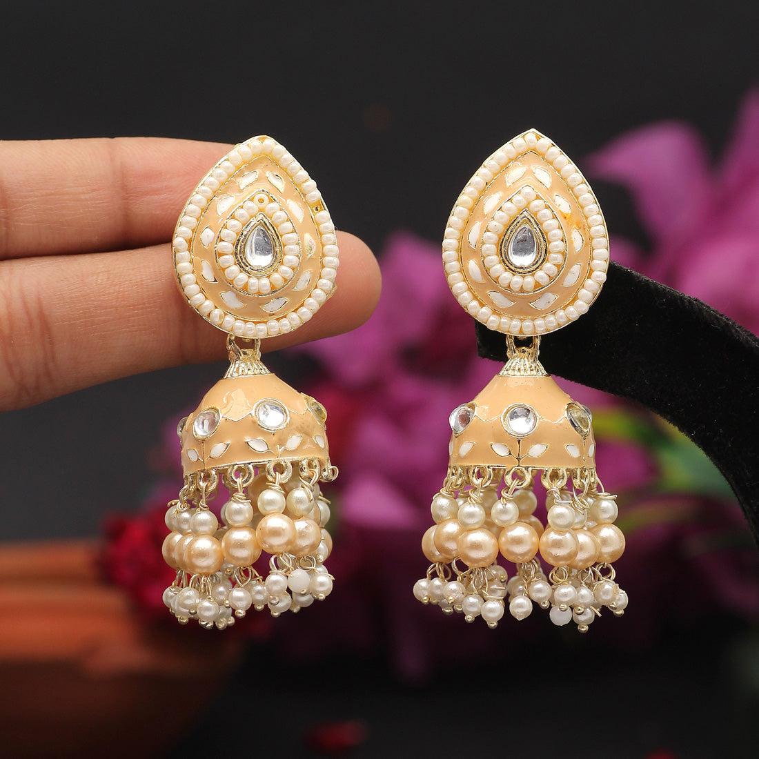 Beige Color Meenakari Earrings (MKE1773BEG) - preyans.com