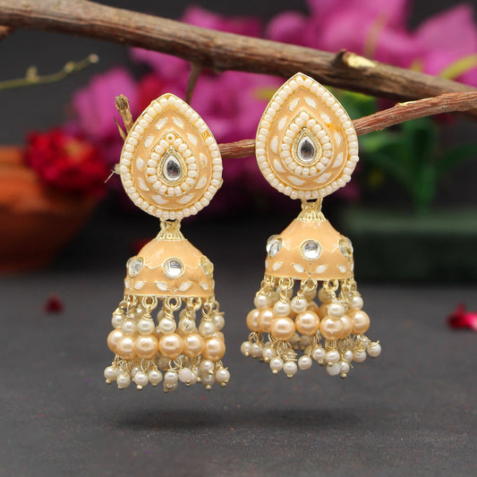 Beige Color Meenakari Earrings (MKE1773BEG) - preyans.com