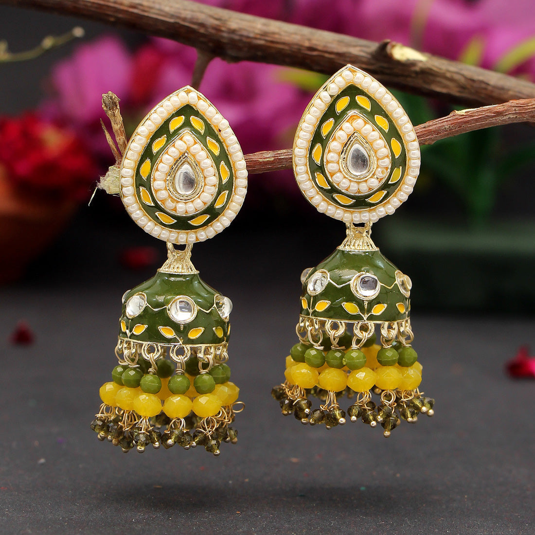 Mehandi Green Color Meenakari Earrings (MKE1773MGRN) - preyans.com