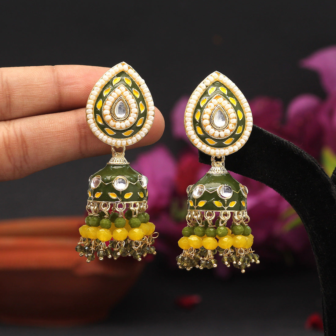 Mehandi Green Color Meenakari Earrings (MKE1773MGRN) - preyans.com