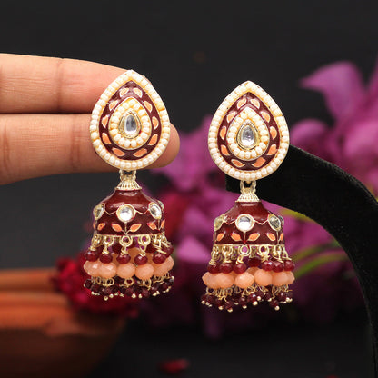 Maroon Color Meenakari Earrings (MKE1773MRN) - preyans.com