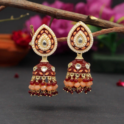 Maroon Color Meenakari Earrings (MKE1773MRN) - preyans.com