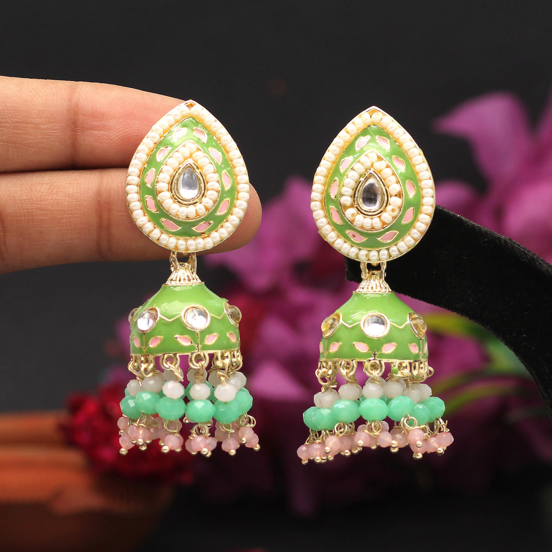 Parrot Green Color Meenakari Earrings (MKE1773PGRN) - preyans.com