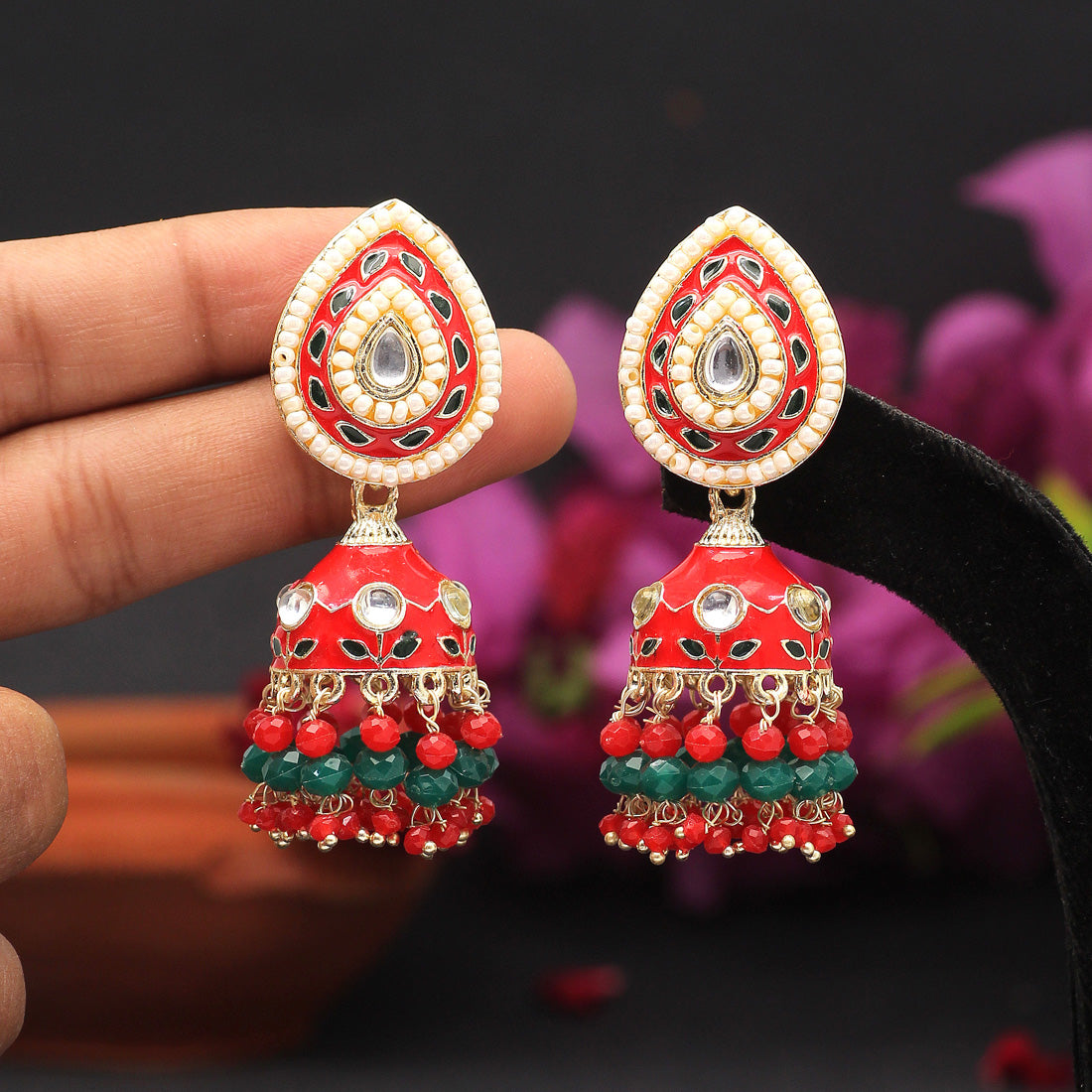 Red Color Meenakari Earrings (MKE1773RED) - preyans.com