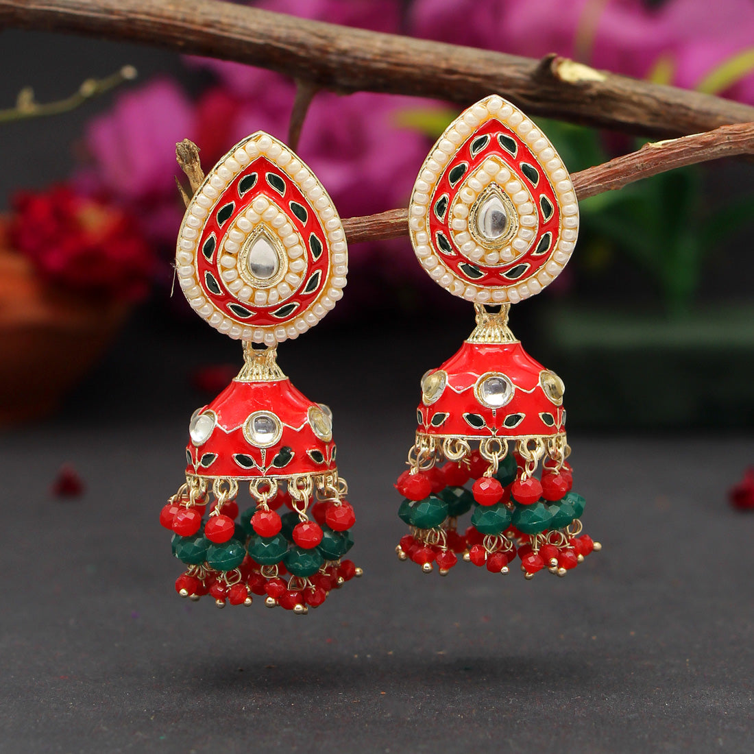 Red Color Meenakari Earrings (MKE1773RED) - preyans.com