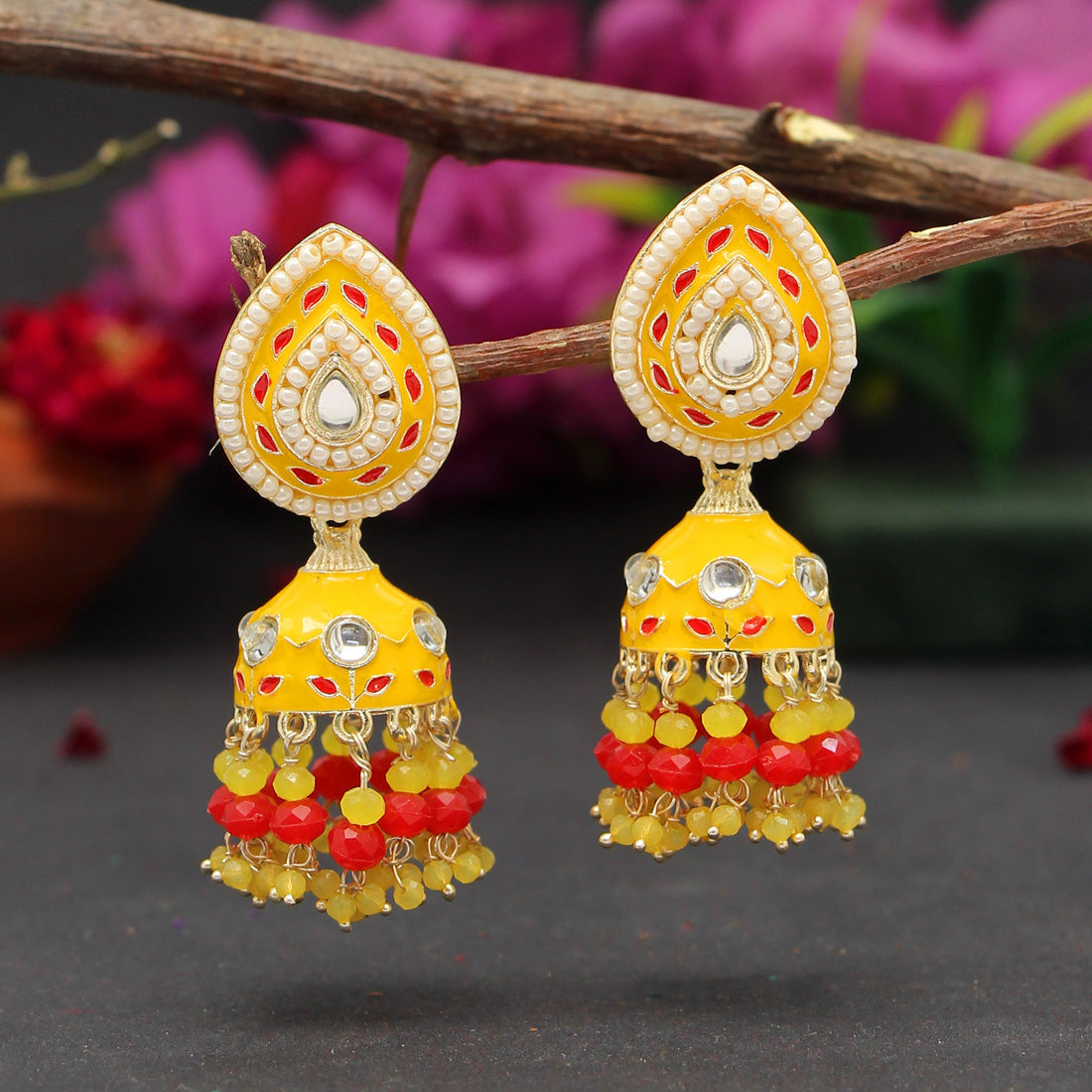 Yellow Color Meenakari Earrings (MKE1773YLW) - preyans.com