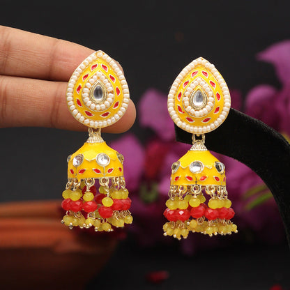 Yellow Color Meenakari Earrings (MKE1773YLW) - preyans.com