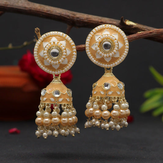 Beige Color Meenakari Earrings (MKE1774BEG) - preyans.com