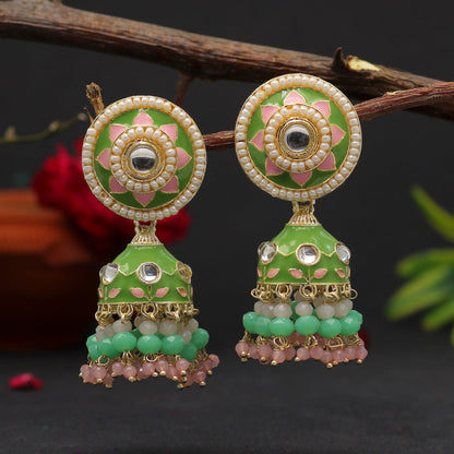 Parrot Green Color Meenakari Earrings (MKE1774PGRN) - preyans.com