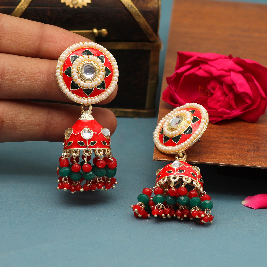 Red Color Meenakari Earrings (MKE1774RED) - preyans.com